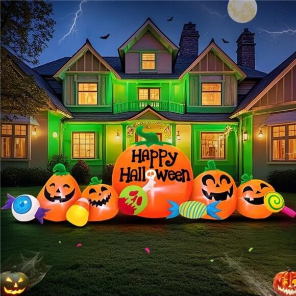 8FT Halloween Inflatable Decoration Pumpkin and Candy Eyeball Combo Decorations - Picture 1 of 7